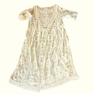 Cream White Lace Embroidered Lightweight Shawl or Cover-Up. Large